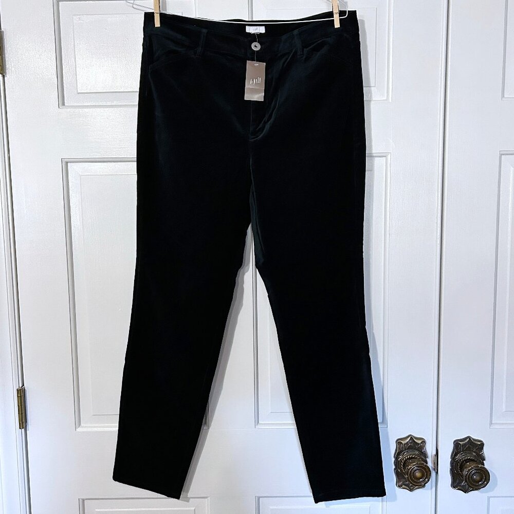 J. Jill Luxe Velveteen Stretch High Waist Pants Dark Green Obsidian Size 14 NWT